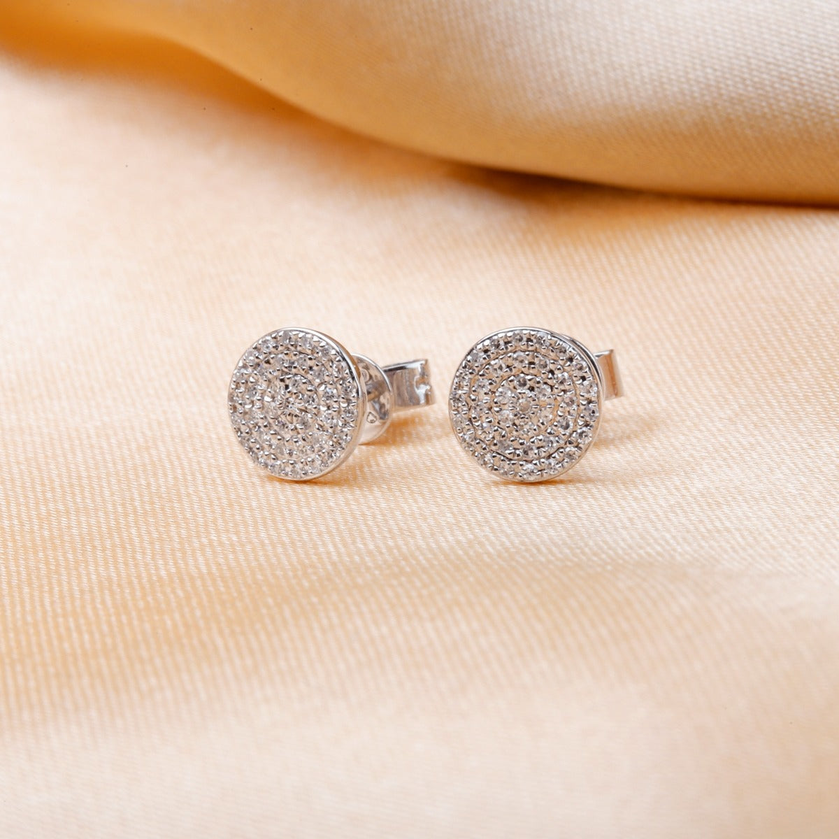Diamond Pavé 14K White Gold Round Stud Earrings