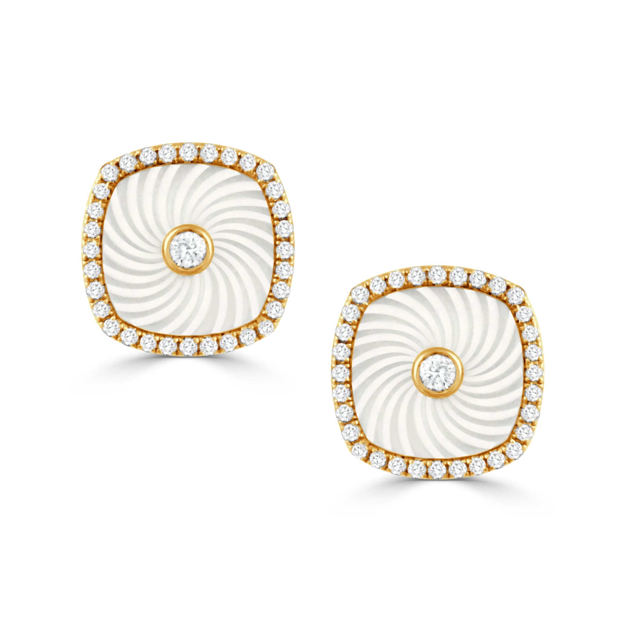 Diamond & Carved Mother of Pearl 18K Gold Earrings