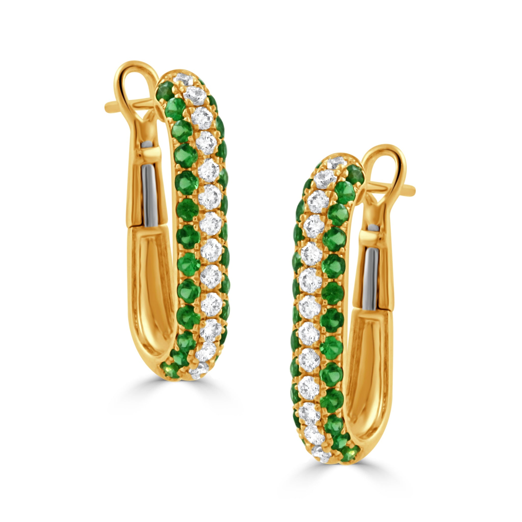 Tsavorite & Diamond Pavé 18K Yellow Gold Hoop Earrings