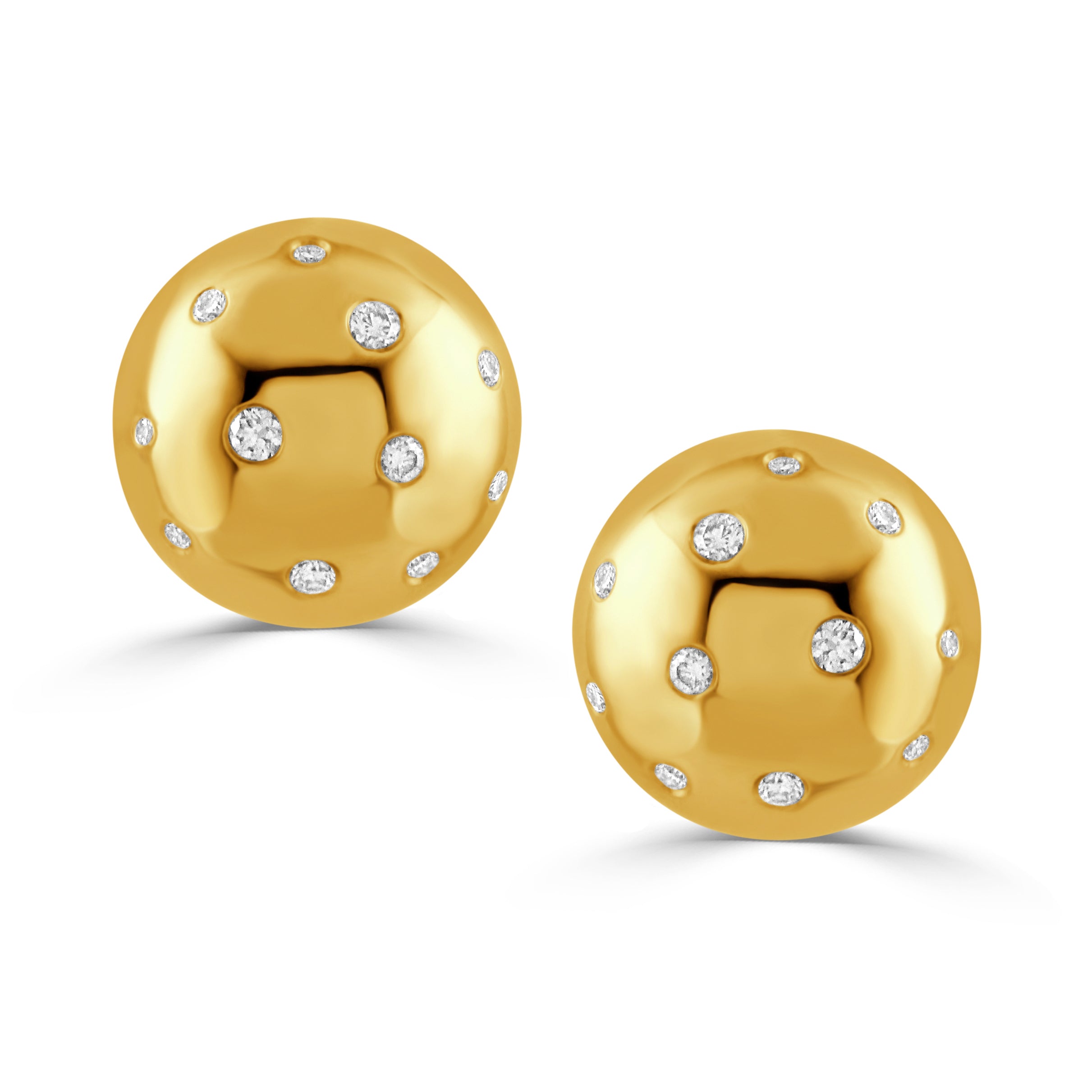Diamond 18K Yellow Gold Dome Stud Earrings