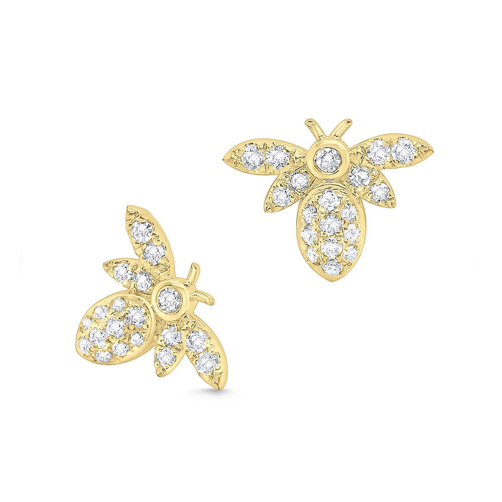 Diamond 14K Yellow Gold Small Bee Stud Earrings