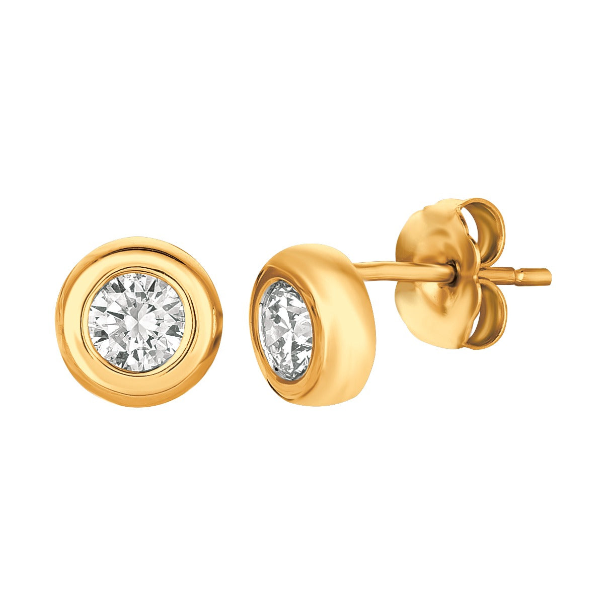 .75ctw Diamond Bezel Set 14K Yellow Gold Stud Earrings