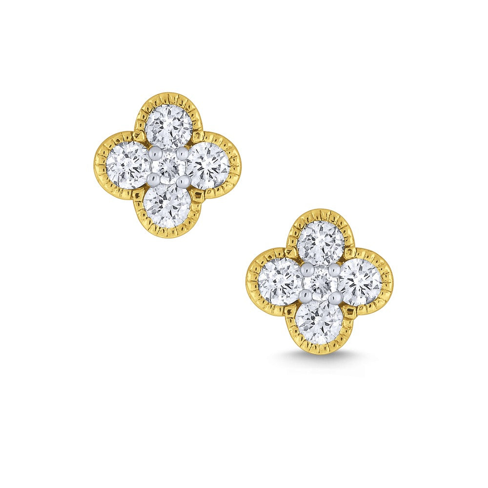 .42ctw Diamond Clover 14K Gold Stud Earrings