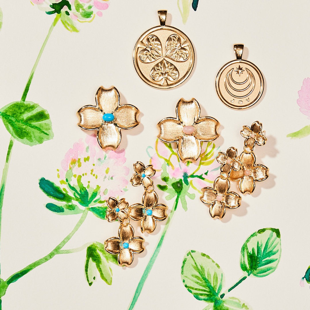 Jane Win JOY Dogwood Flower Pendant Necklace with Pink Opal