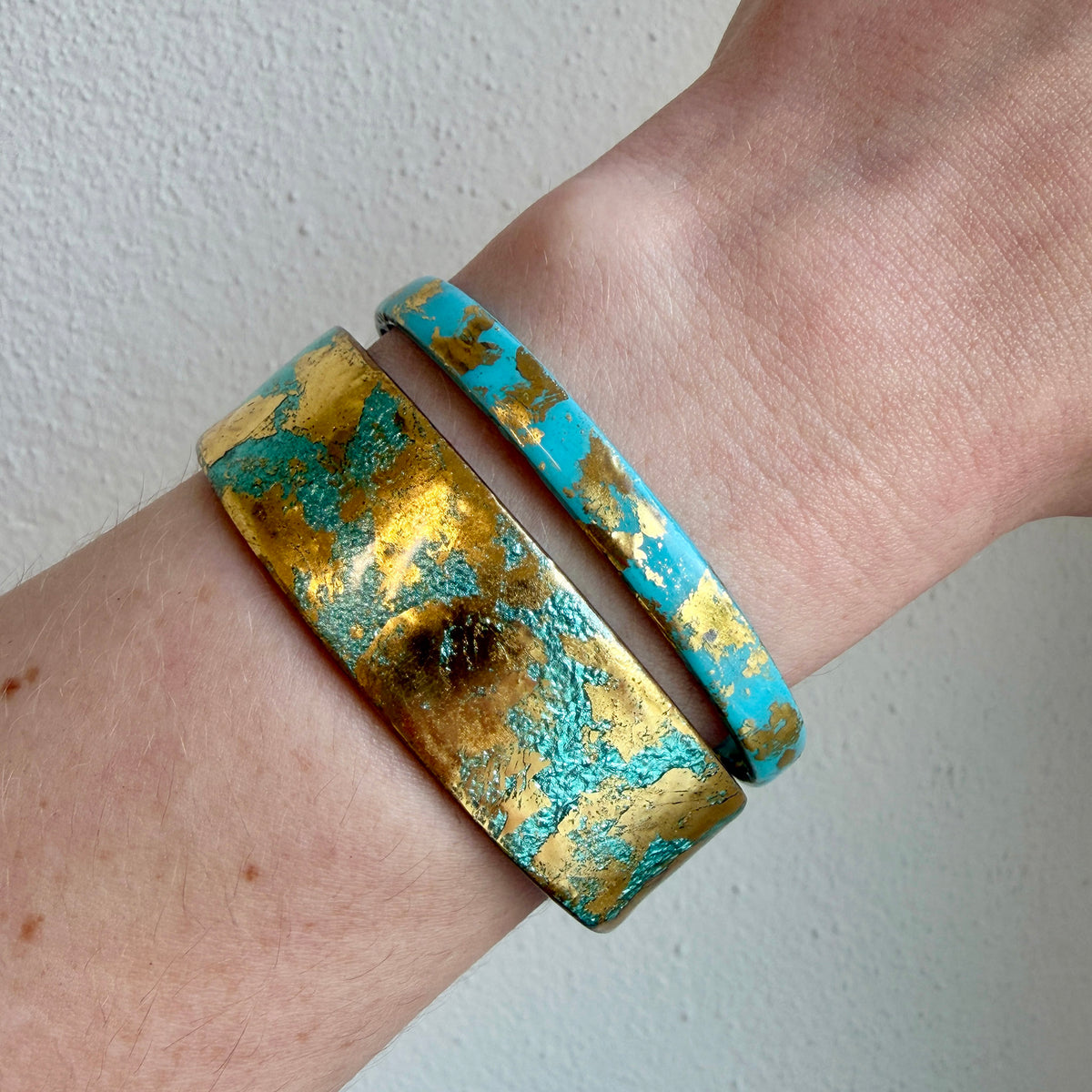 Evocateur Turquoise 22K Gold Leaf Cuff .75", Evocateur Island Light Blue 22K Gold Leaf Cuff .25"