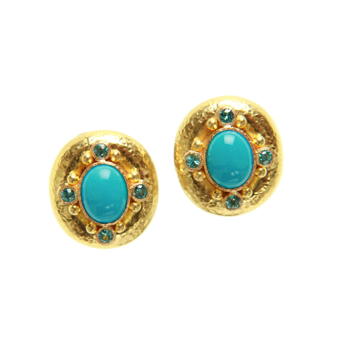 Elizabeth Locke Oval Turquoise & Zircon Earrings