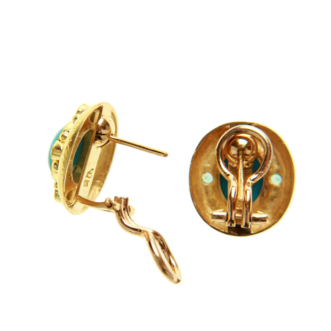 Elizabeth Locke Oval Turquoise & Zircon Earrings