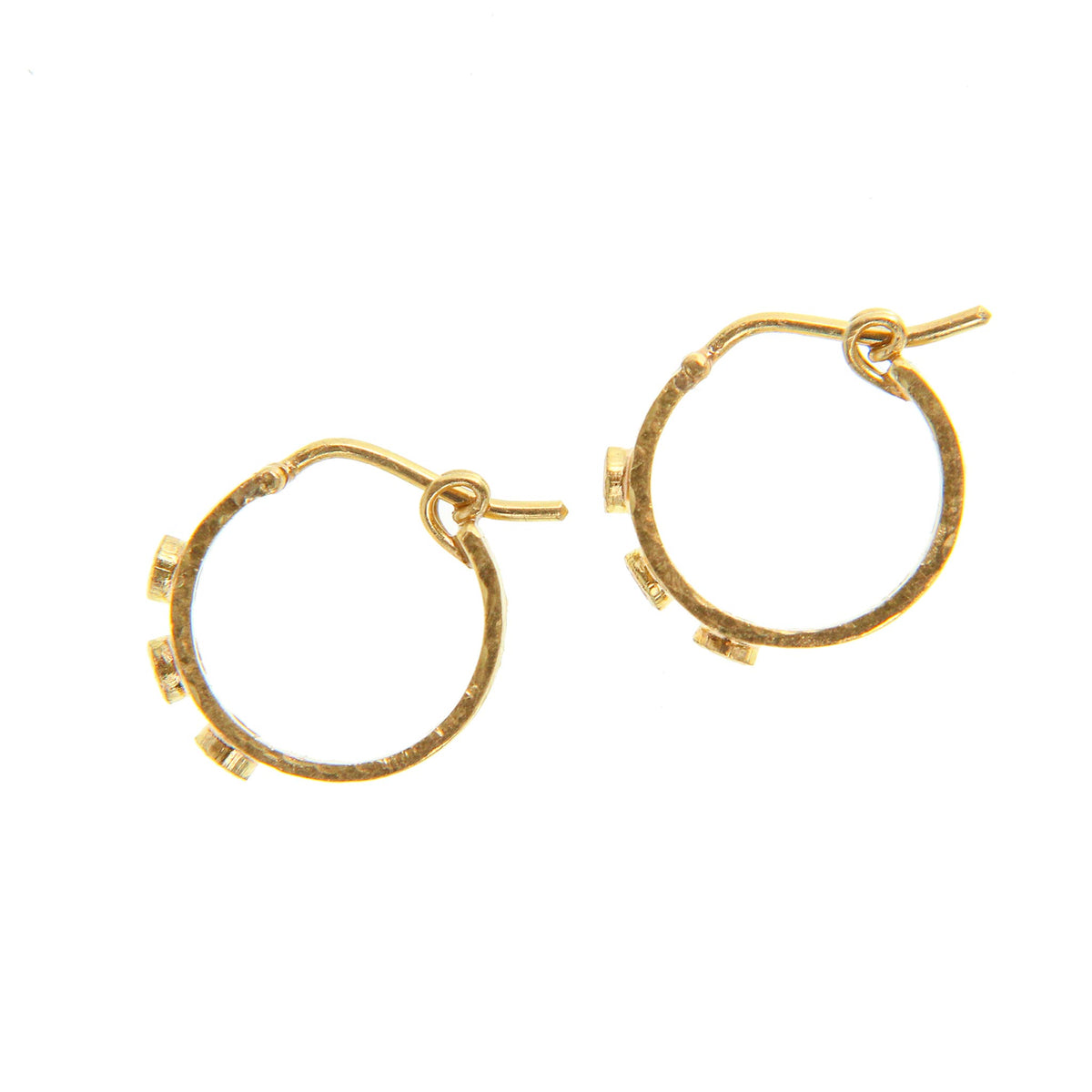 Side view of Elizabeth Locke diamond ribbon hoop earrings showing their circular shape and hinged post closures.