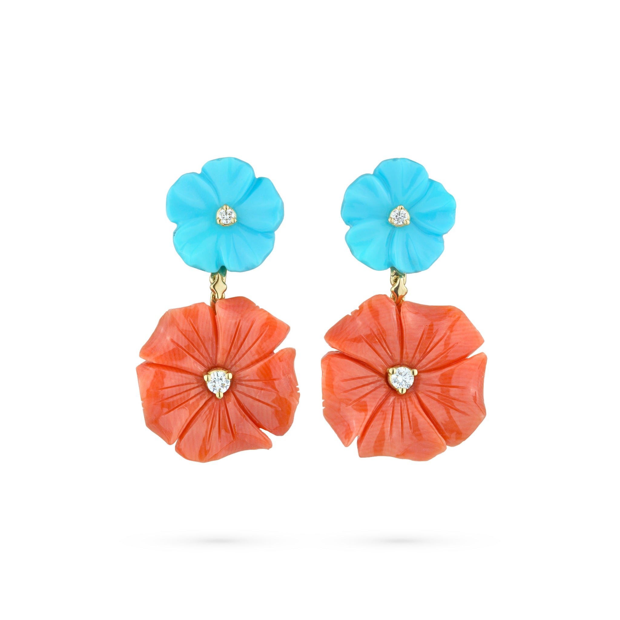 Paul Morelli Turquoise & Coral Flower Drop Earrings