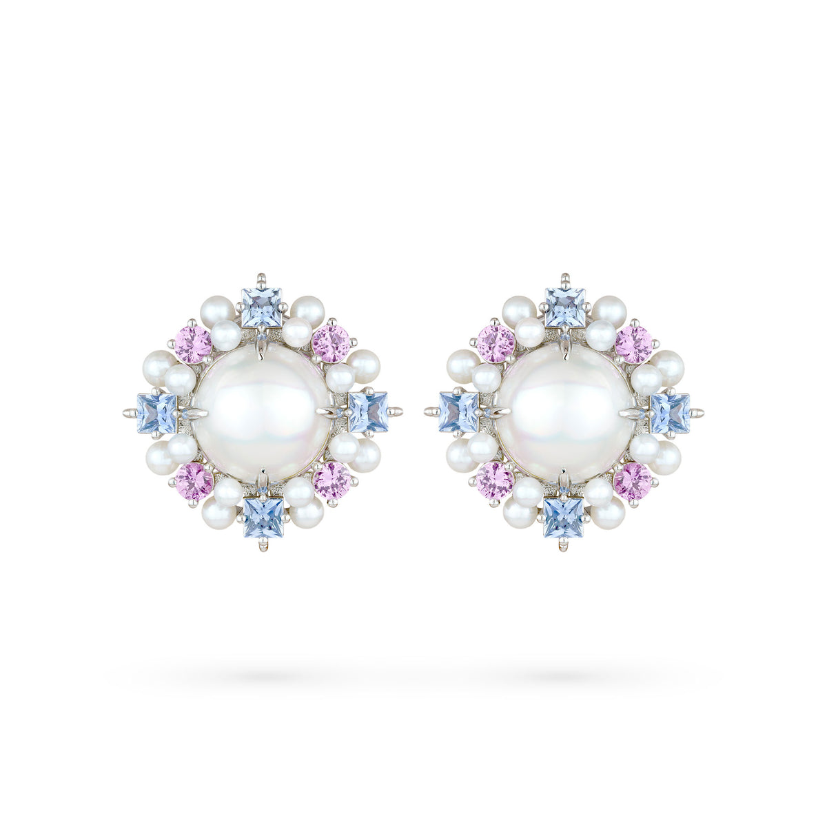 Paul Morelli Pearl & Mixed Sapphire Platinum Earrings