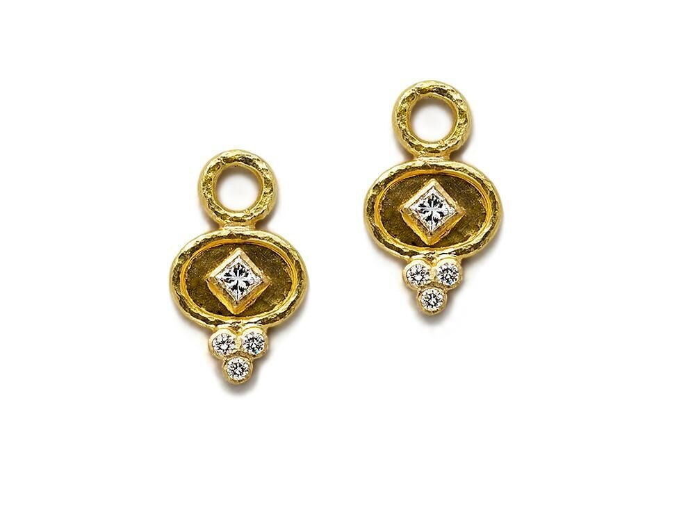 Elizabeth Locke Diamond Horizontal Oval Disk Earring Charms
