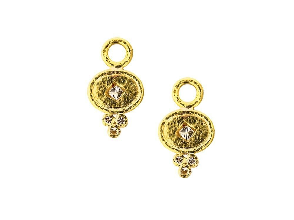 Elizabeth Locke Diamond Horizontal Oval Disk Earring Charms