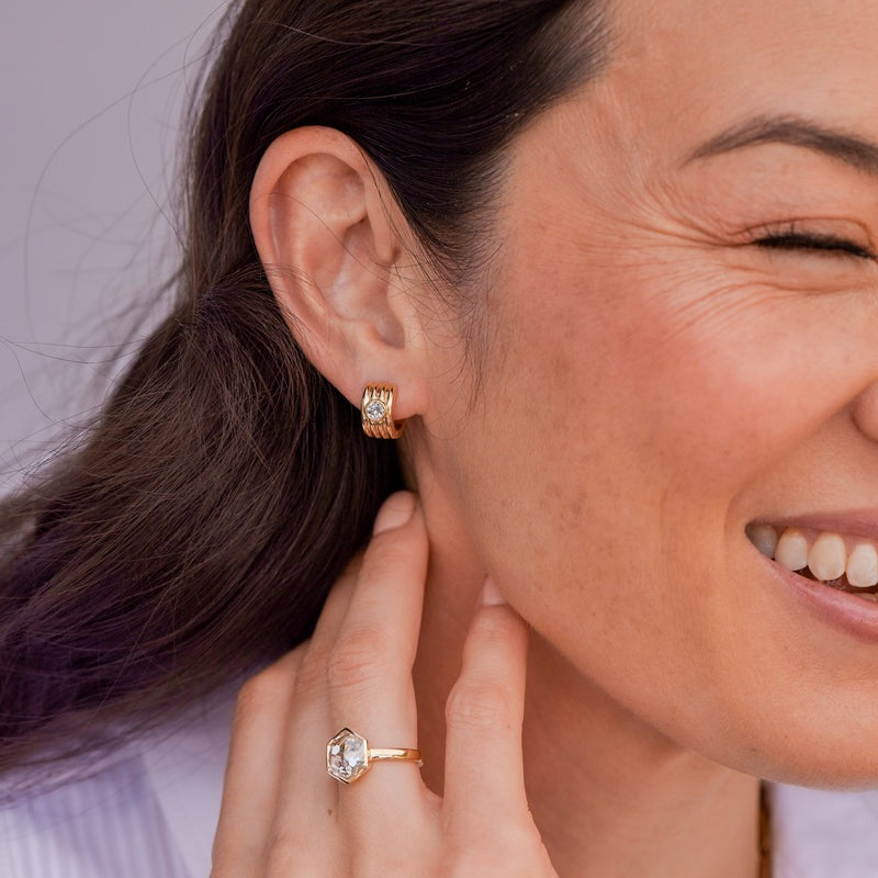 Single Stone Diamond Eleni Huggie Earrings
