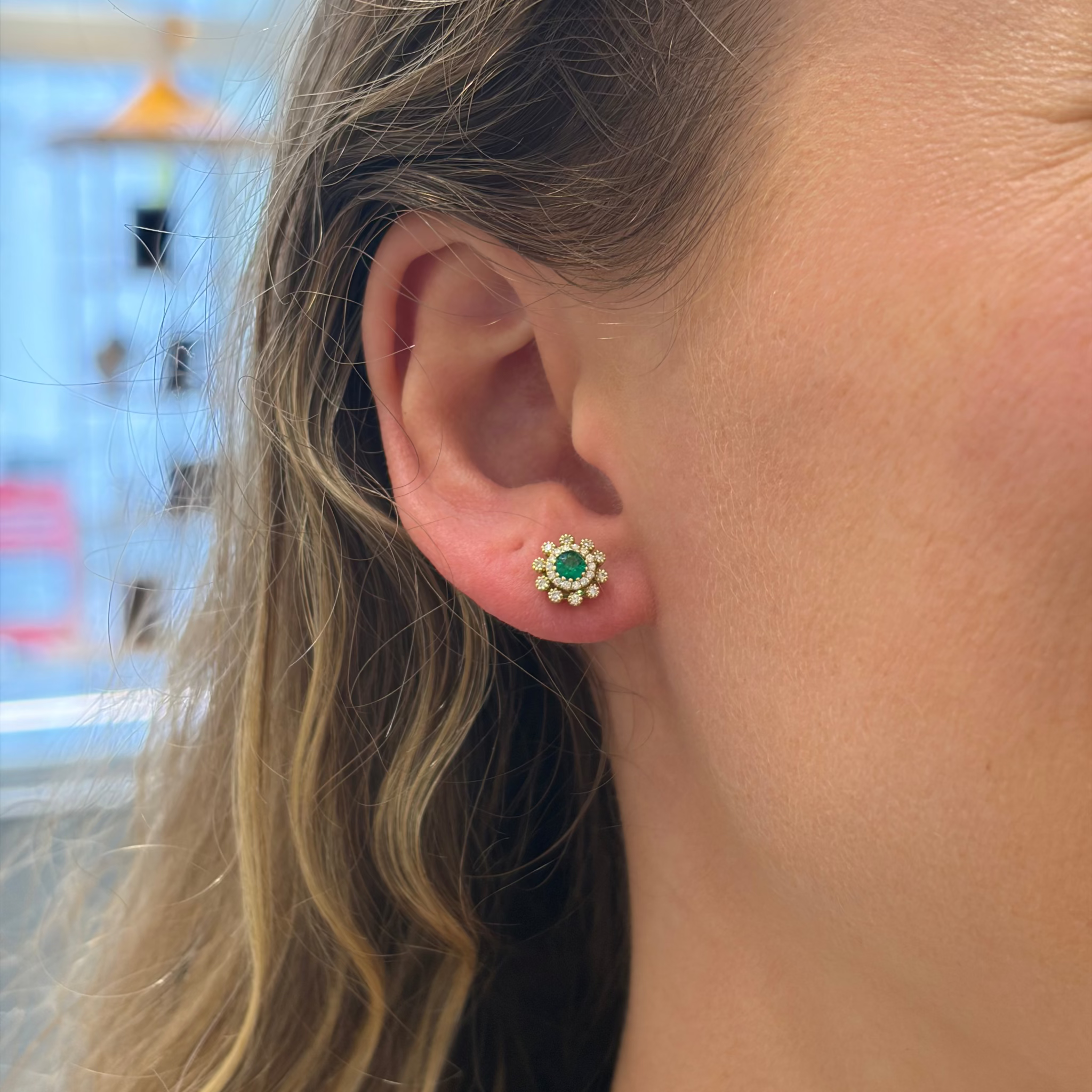 Emerald & Diamond 14K Yellow Gold Stud Earrings