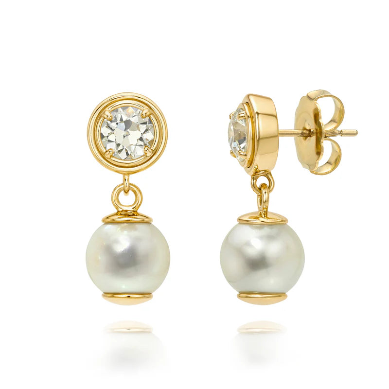 Single Stone Diamond & Pearl Eleni Drop Earrings