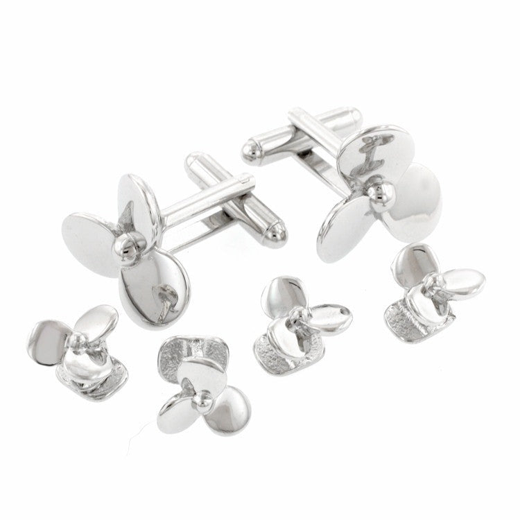 Silver Plated Propeller Cufflinks & Stud Set