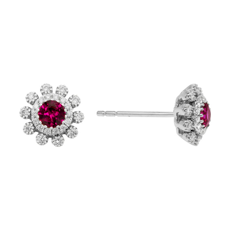 Ruby & Diamond 14K White Gold Stud Earrings