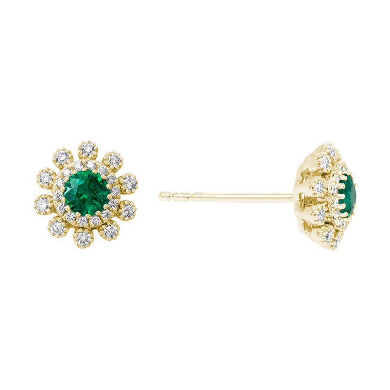Emerald & Diamond 14K Yellow Gold Stud Earrings