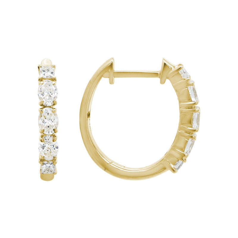 Oval & Round Diamond Prong 14K Yellow Gold Huggie Hoop Earrings