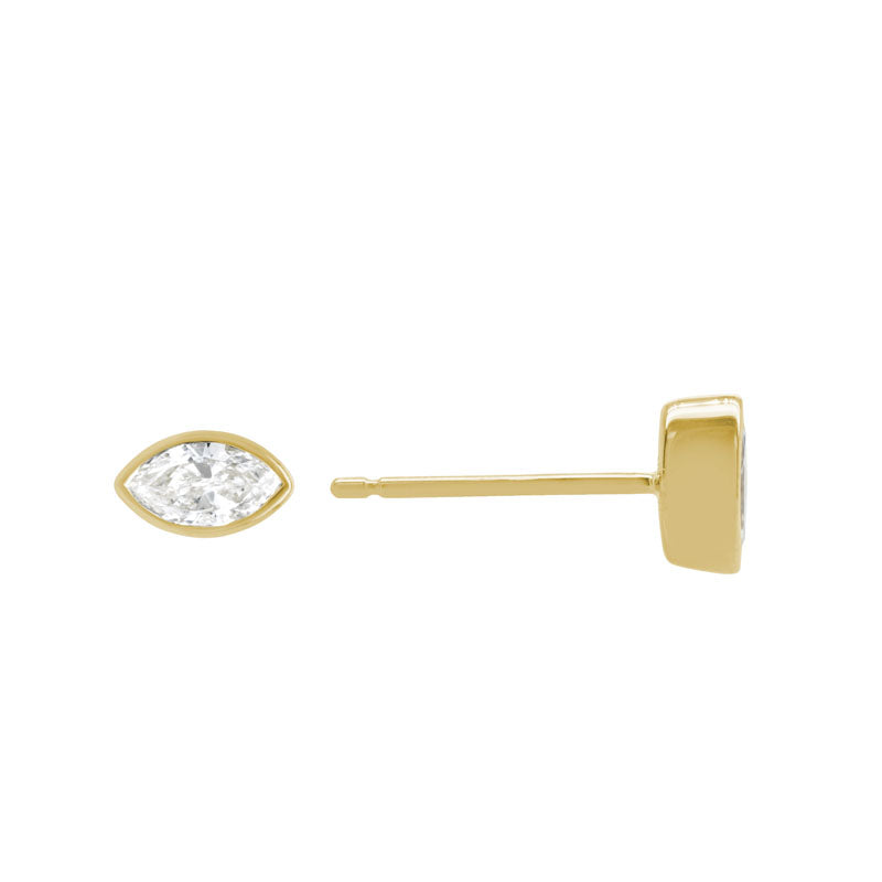 .42ctw Marquise Diamond Bezel 14K Yellow Gold Stud Earrings