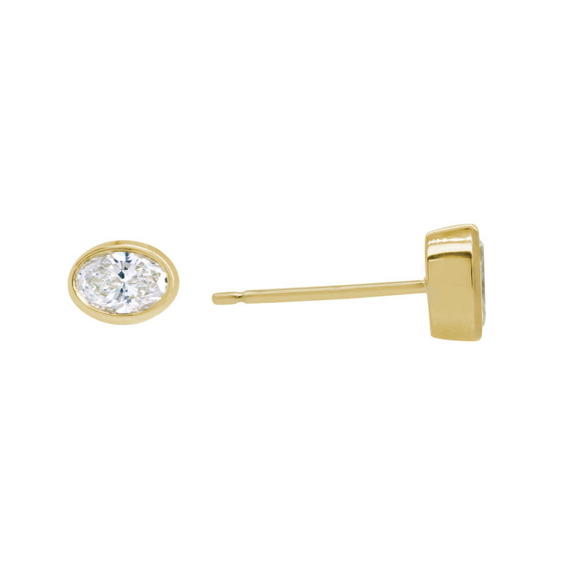 .64ctw Oval Diamond Bezel 14K Yellow Gold Stud Earrings