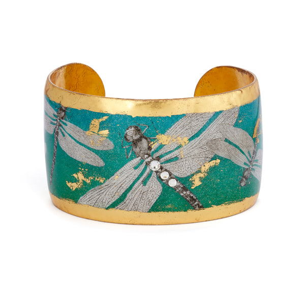 Evocateur Dragonfly Blue Green 22K Gold Leaf Cuff 1.5"