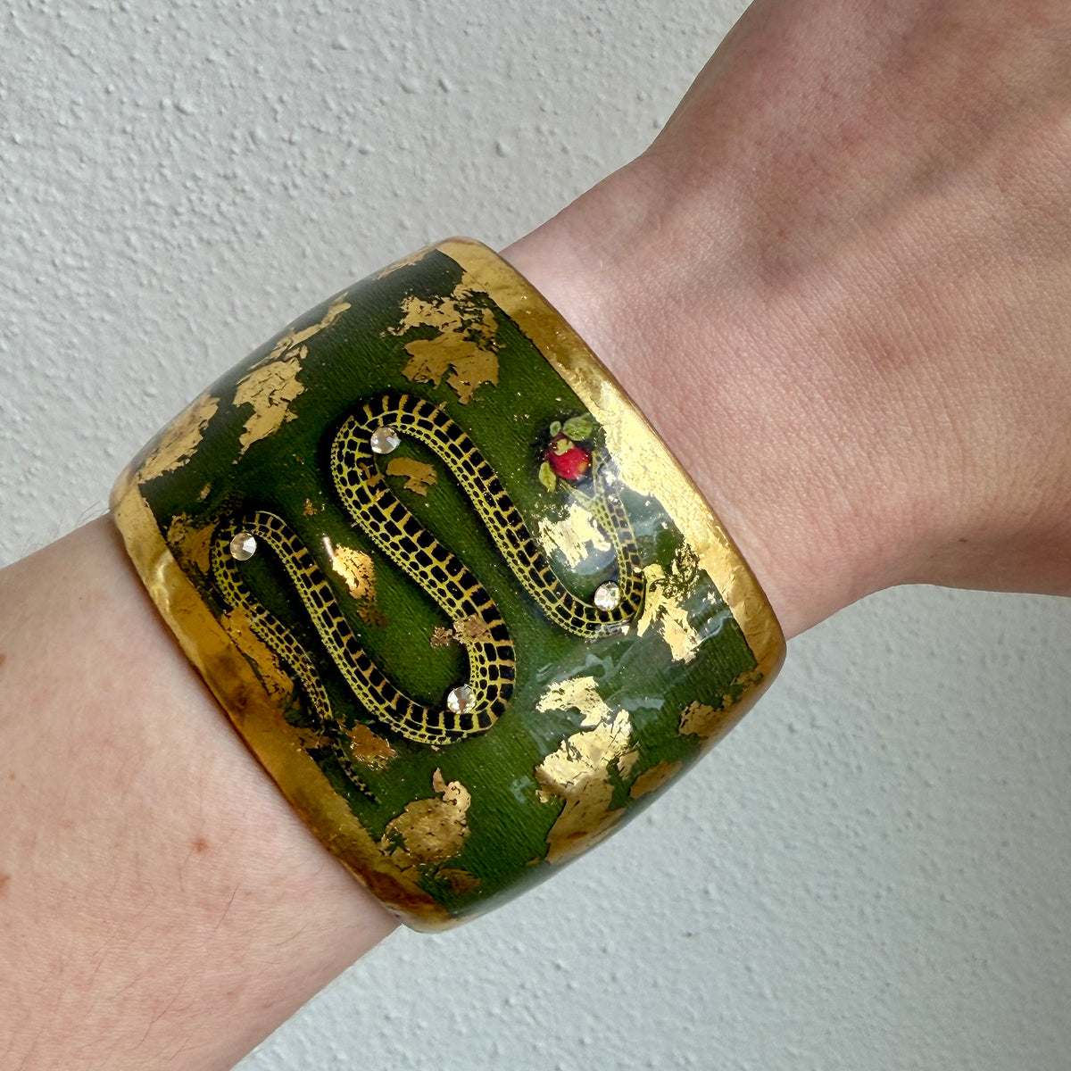 Evocateur Green Snake 22K Gold Leaf Cuff 2"