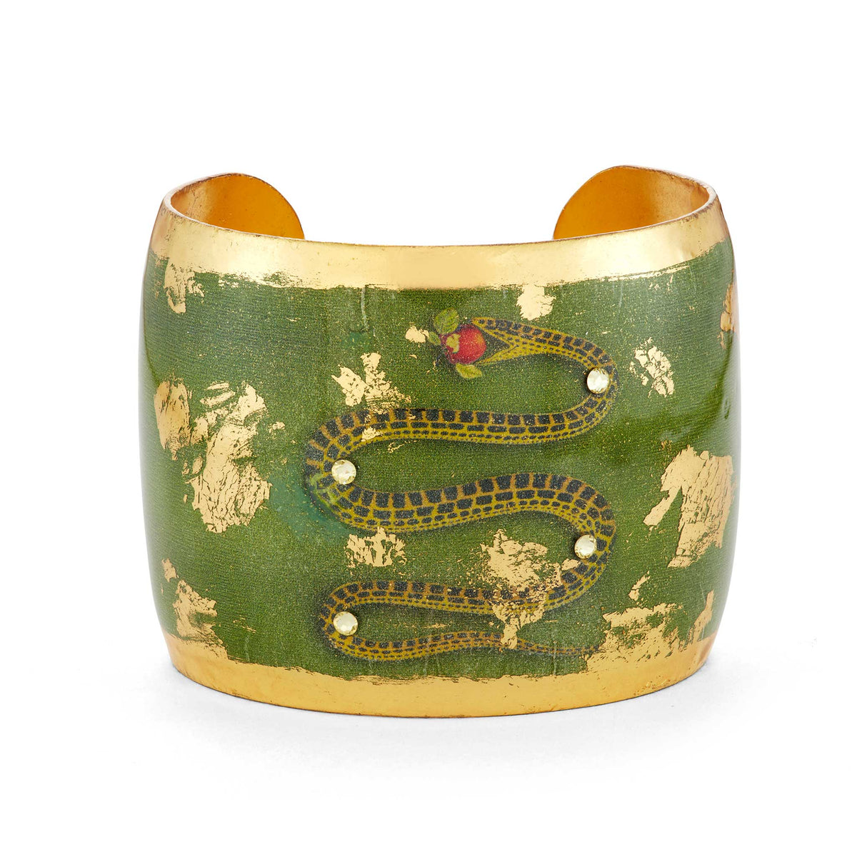 Evocateur Green Snake 22K Gold Leaf Cuff 2"