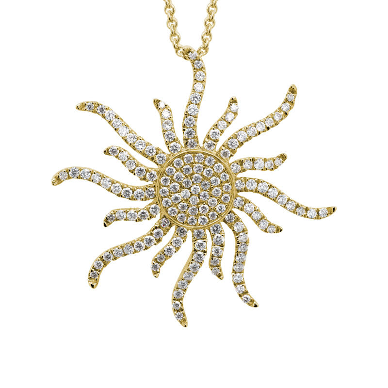 Diamond Pavé Sun 14K Yellow Gold Pendant Necklace
