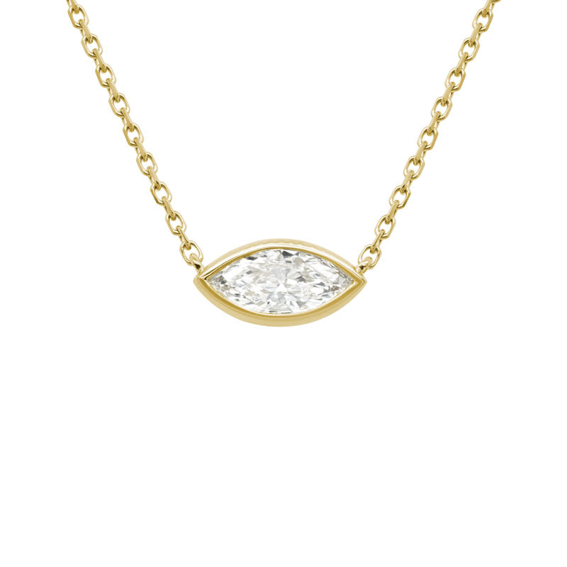 .42ctw Marquise Diamond Bezel 14K Yellow Gold Necklace