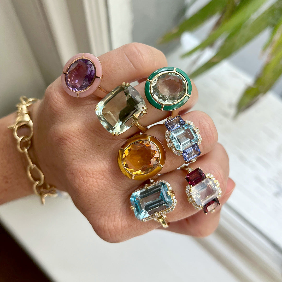 Goshwara Oval Prasiolite & Malachite Inlay 18K Gold Ring