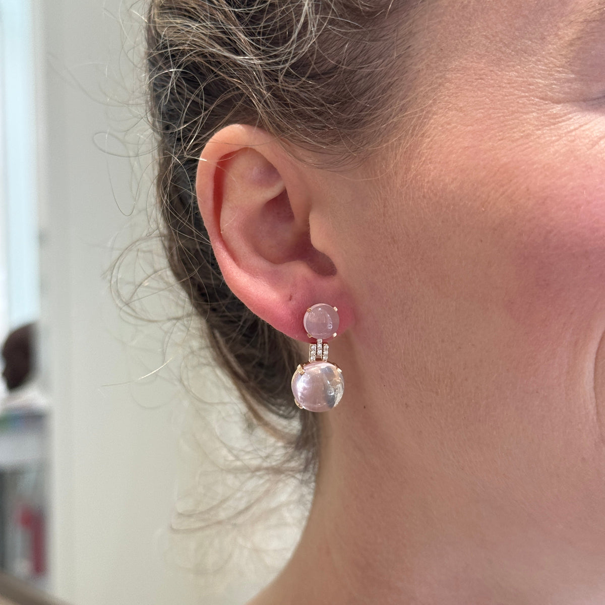 Goshwara Rose Quartz & Diamond 18K Gold Double Drop Earrings