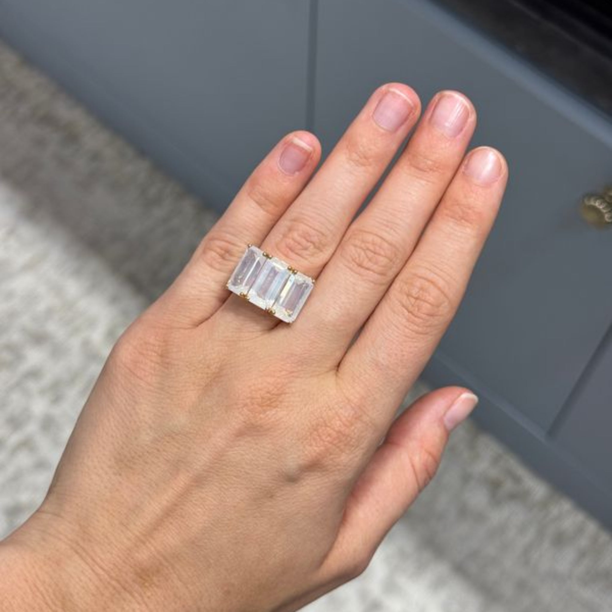 Goshwara Triple Emerald-Cut Moon Quartz 18K Gold Ring