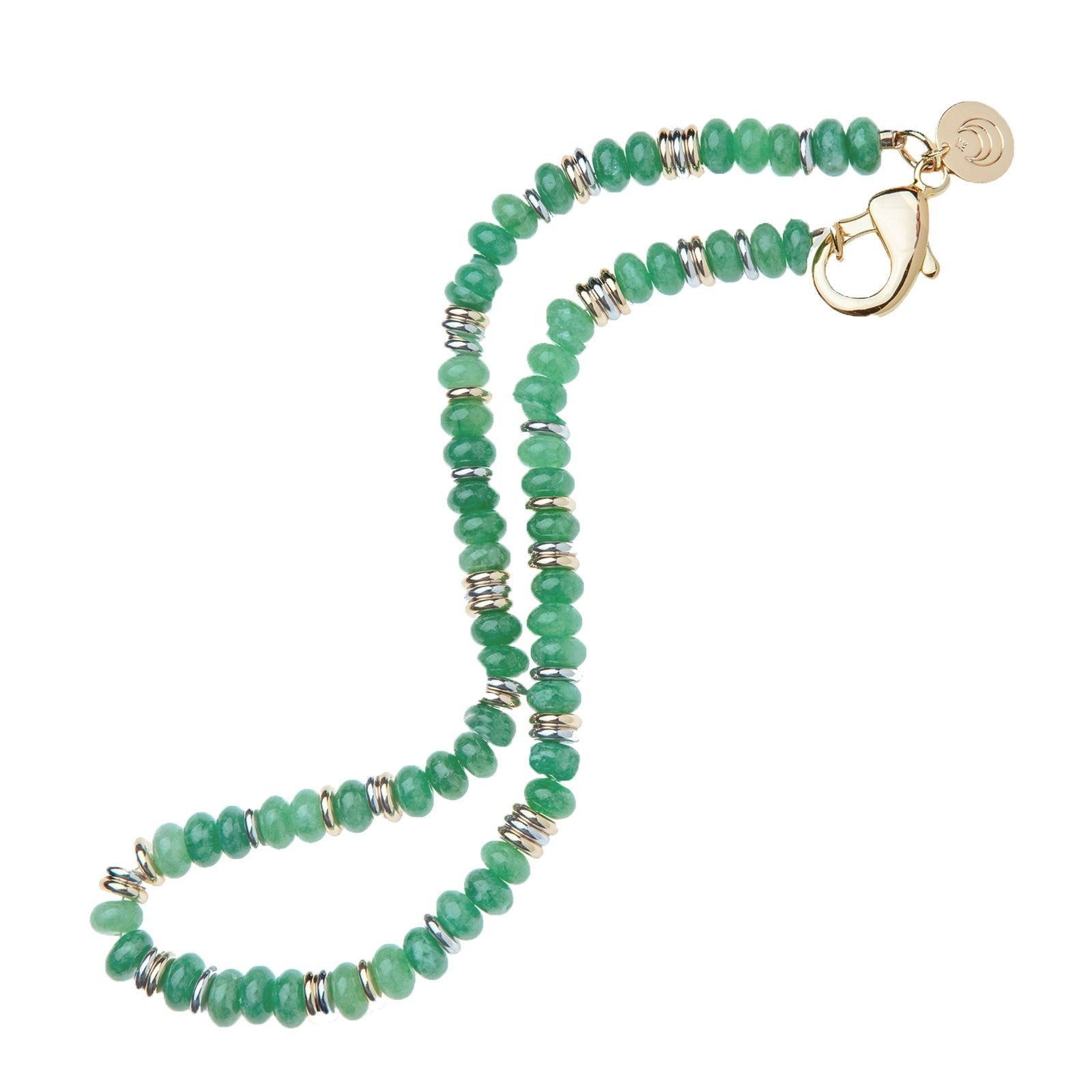 Jane Win Green Jade Gumdrop Beaded Necklace 16"