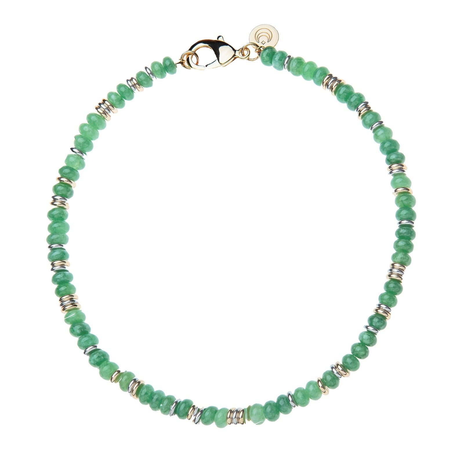 Jane Win Green Jade Gumdrop Beaded Necklace 16"