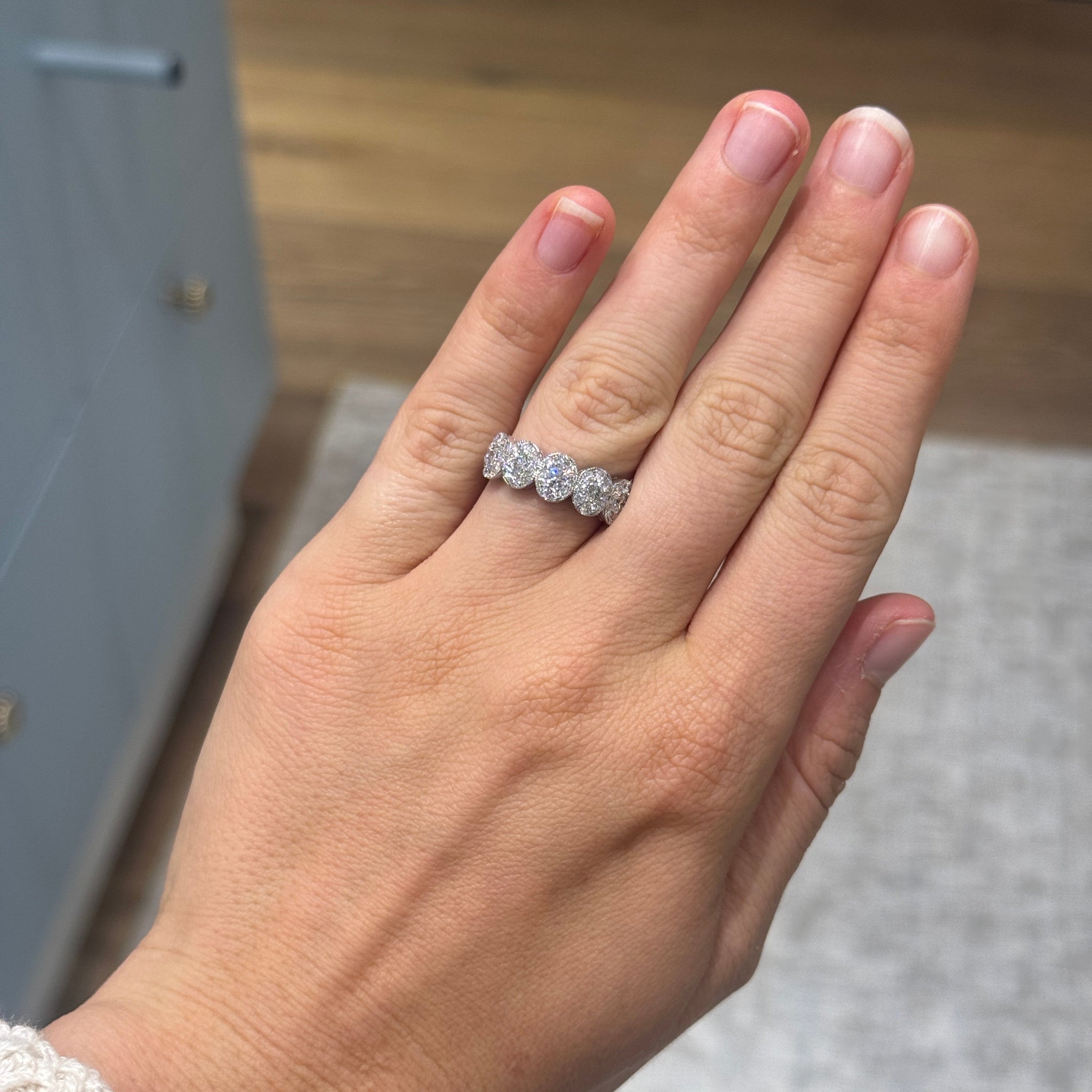 Five-Stone Round Diamond Oval Shaped Cluster 14K Gold Ring