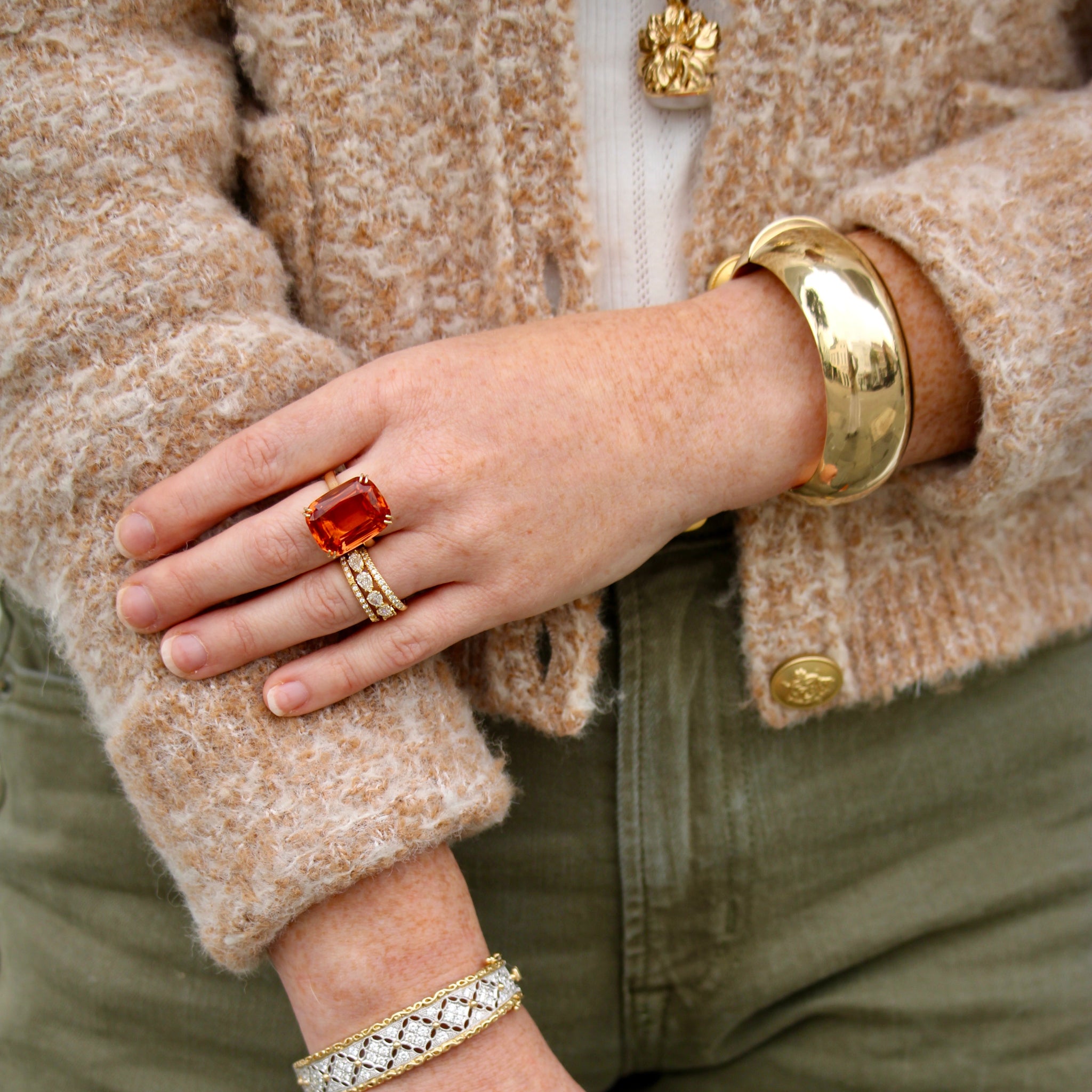 14K Yellow Gold Italian 24mm Wide Dome Bangle