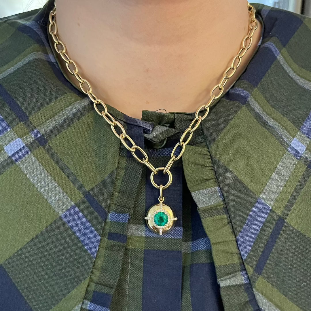 Goshwara Round Emerald & Diamond 18K Gold Pendant Necklace