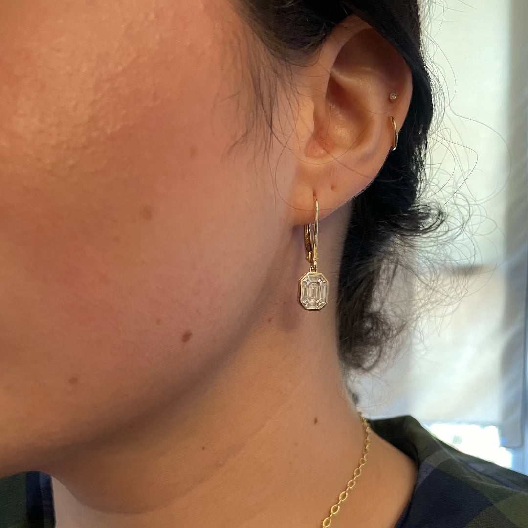 1.55ct Diamond Emerald Cut Illusion 14K Gold Drop Earrings