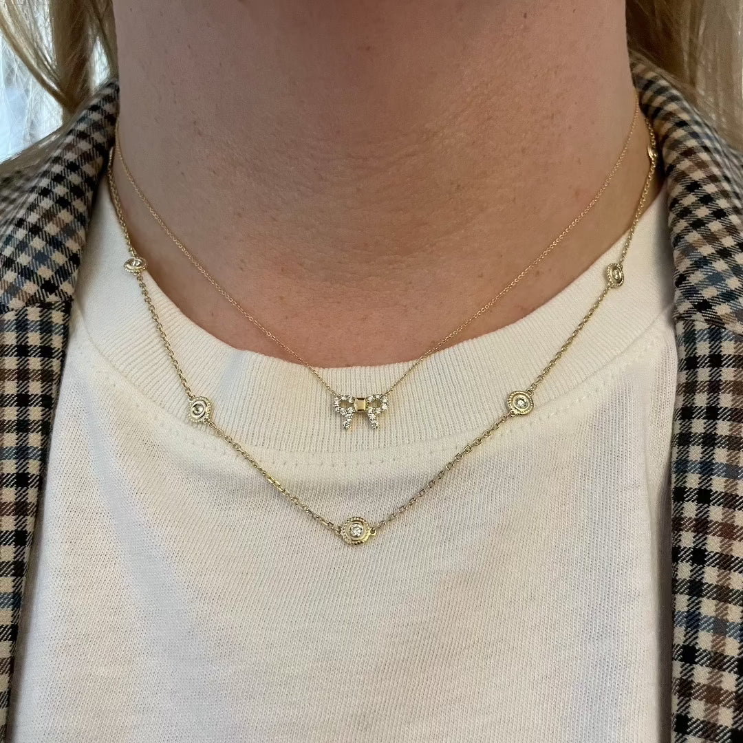 Diamond 18K Gold Mini Bow Pendant Necklace