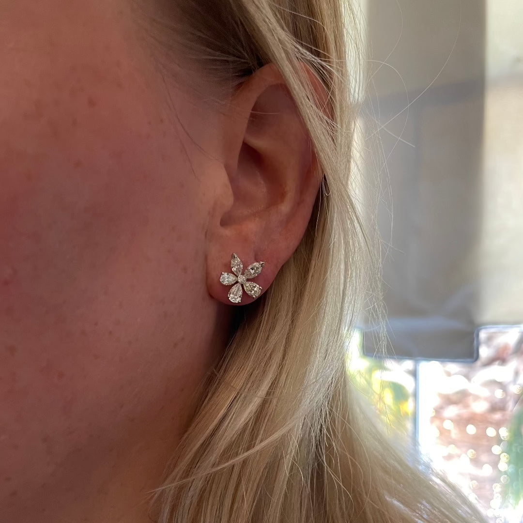 2.25ct Mixed Diamond 14K Gold Flower Stud Earrings