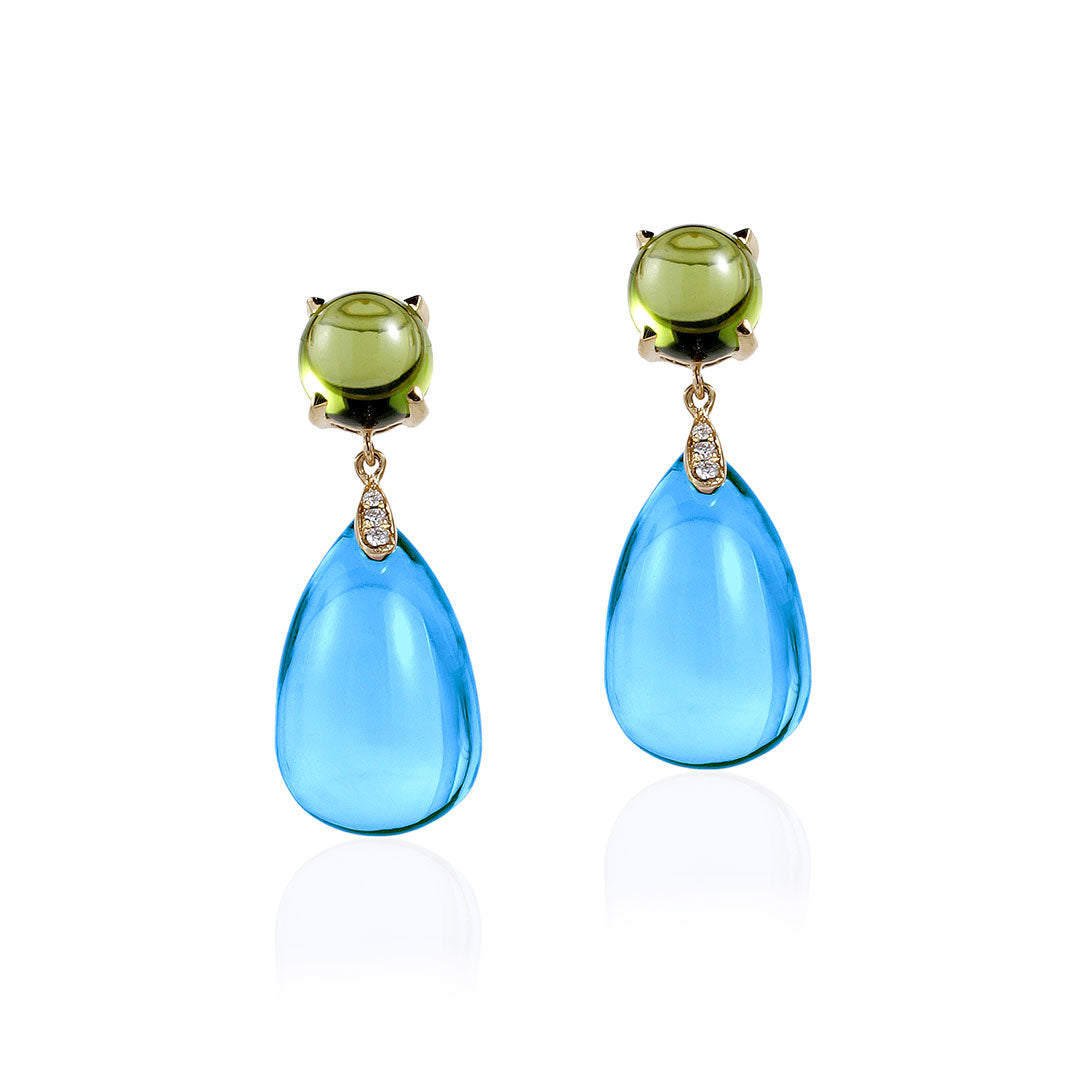 Goshwara Cabochon Peridot & Blue Topaz 18K Gold Drop Earrings