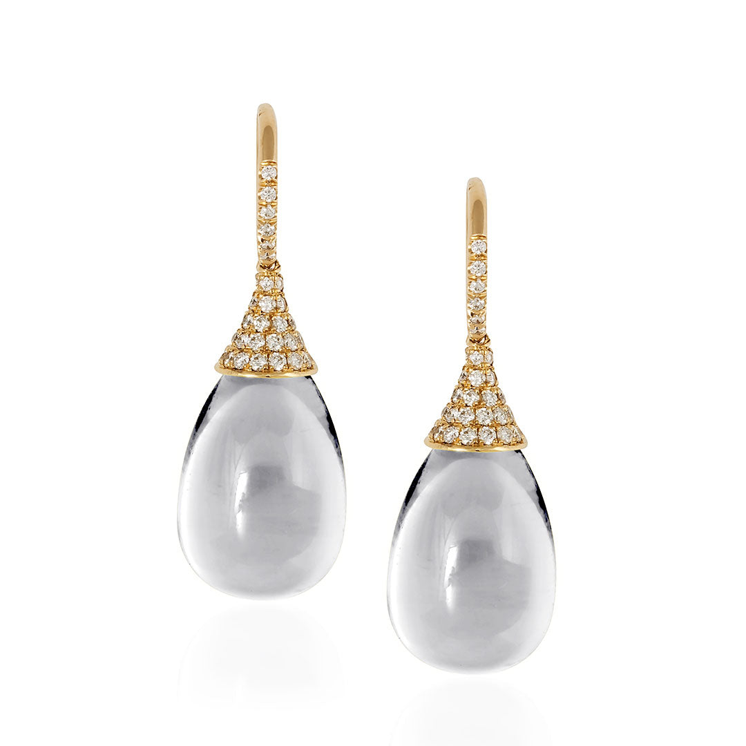 Goshwara Rock Crystal & Diamond Cap 18K Yellow Gold Drop Earrings