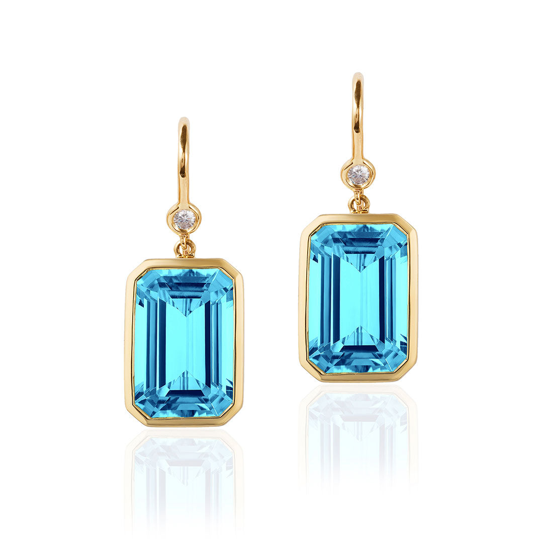 Goshwara Emerald Cut Blue Topaz 18K Yellow Gold Drop Earrings