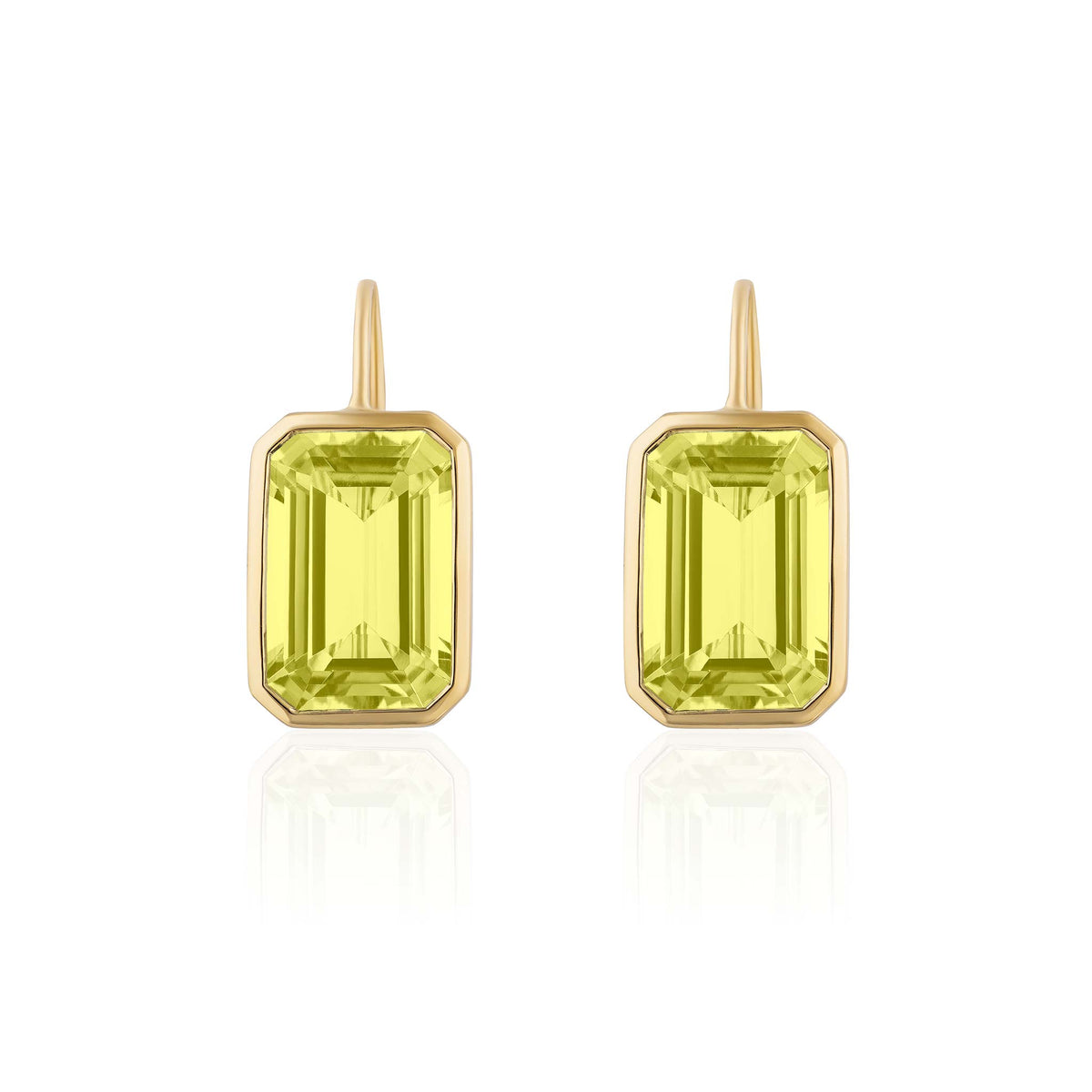 Goshwara Emerald-Cut Lemon Quartz Bezel-Set 18K Gold Earrings