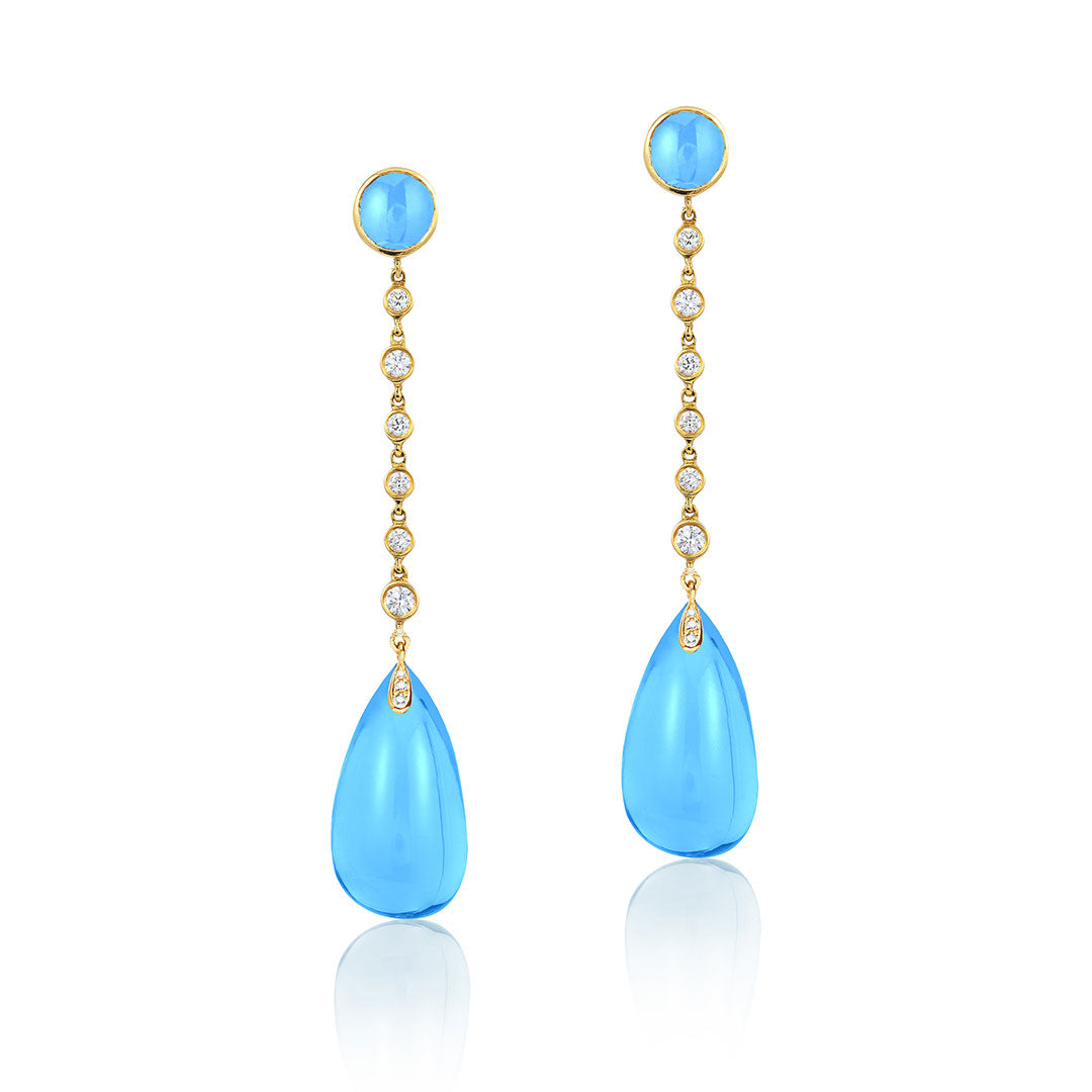 Goshwara Cabochon Blue Topaz & Diamond 18K Gold Drop Earrings