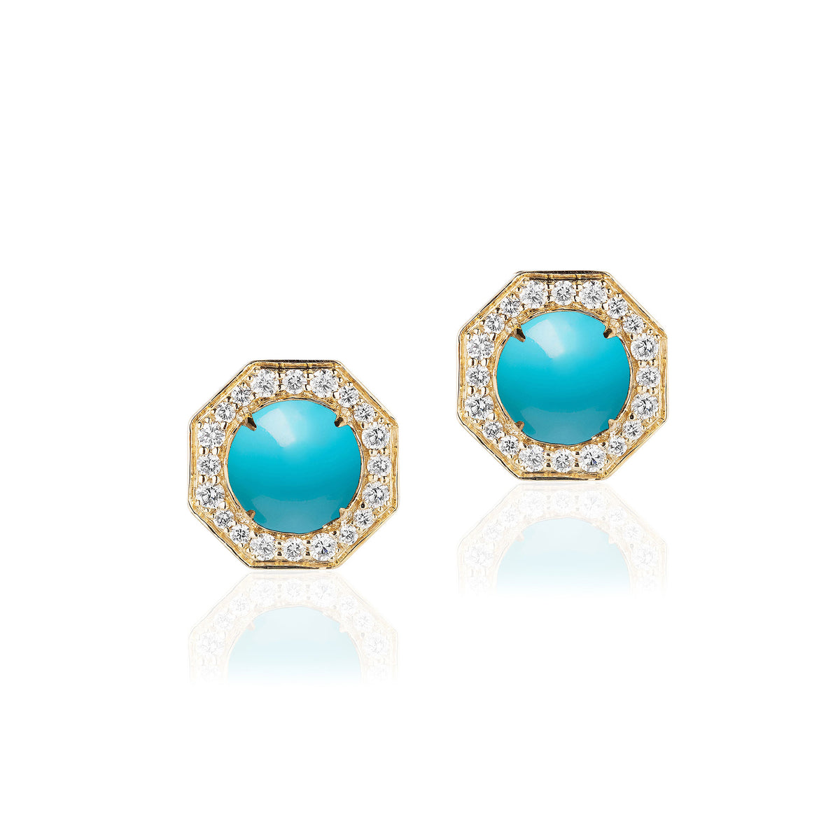 Goshwara Turquoise 18K Gold Octagon Cabochon Stud Earrings