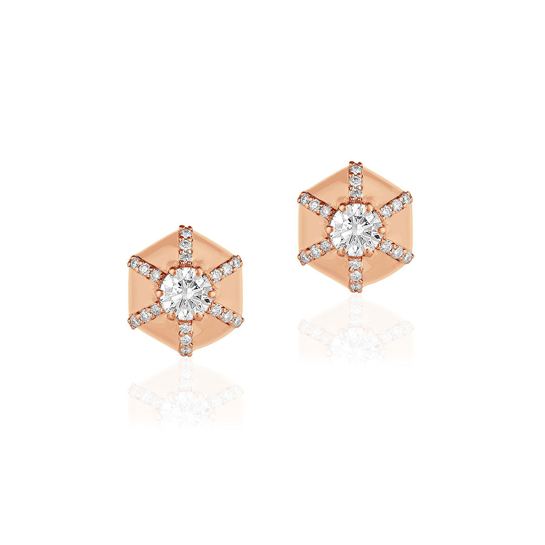 Goshwara Diamond 18K Rose Gold Hexagon Stud Earrings