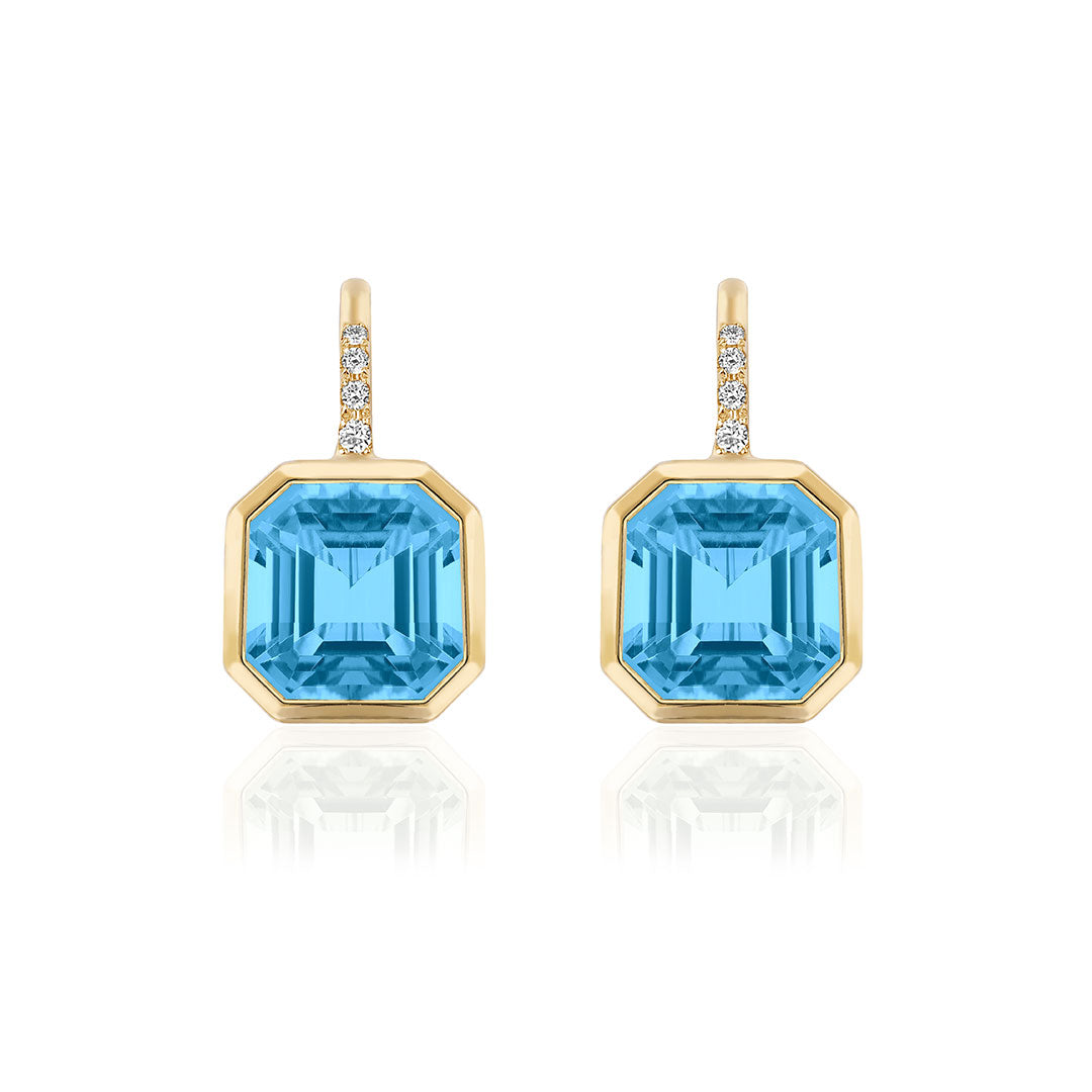 Goshwara Asscher Cut Blue Topaz & Diamond 18K Yellow Gold Earrings