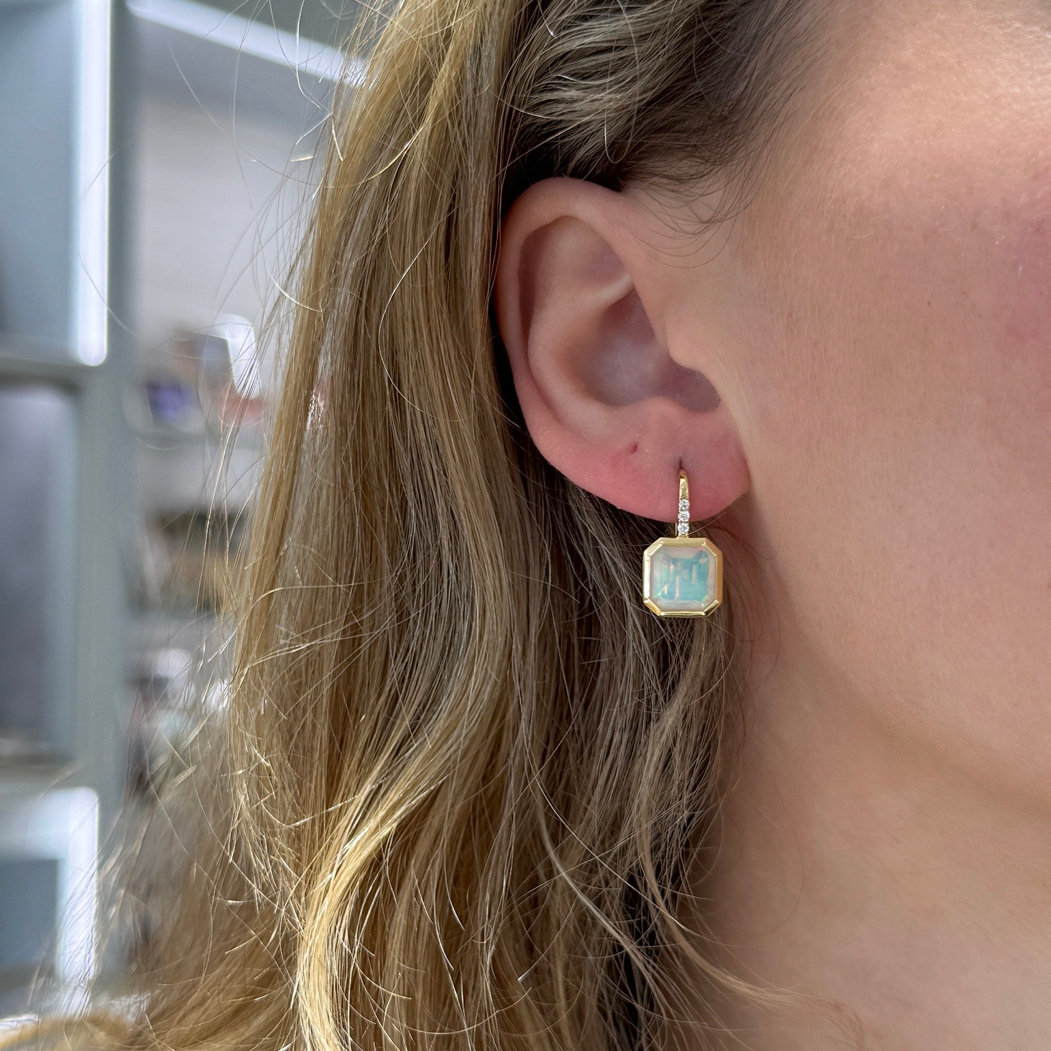 Goshwara Octagonal Bezel Drop Opal 18K Gold Earrings
